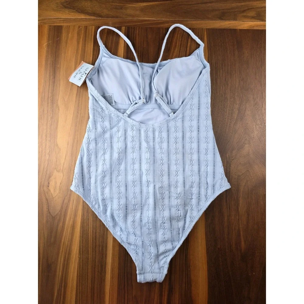 Blue Embroidered One Piece Swimsuit Size M Adjustable Straps (277)